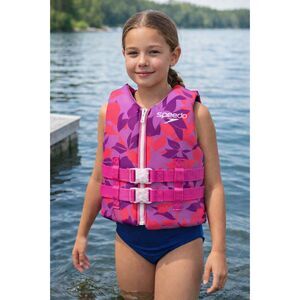 Speedo Youth US Coast Guard Approved Life Jacket Vest 50-90 lbs Pink Floral PFD